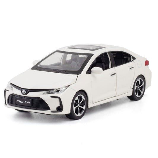 Toyota Corolla  1:32 Metal Diecast Car – Pull Back, Lights & engine Sounds, All Doors Open [White]