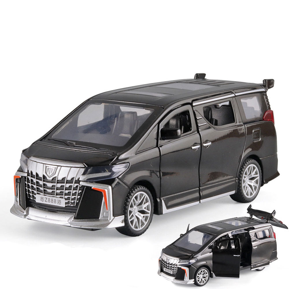 Toyota Alphard 1:32 Metal Diecast Car – Pull Back, Lights & Sounds, All Doors Open [Black]