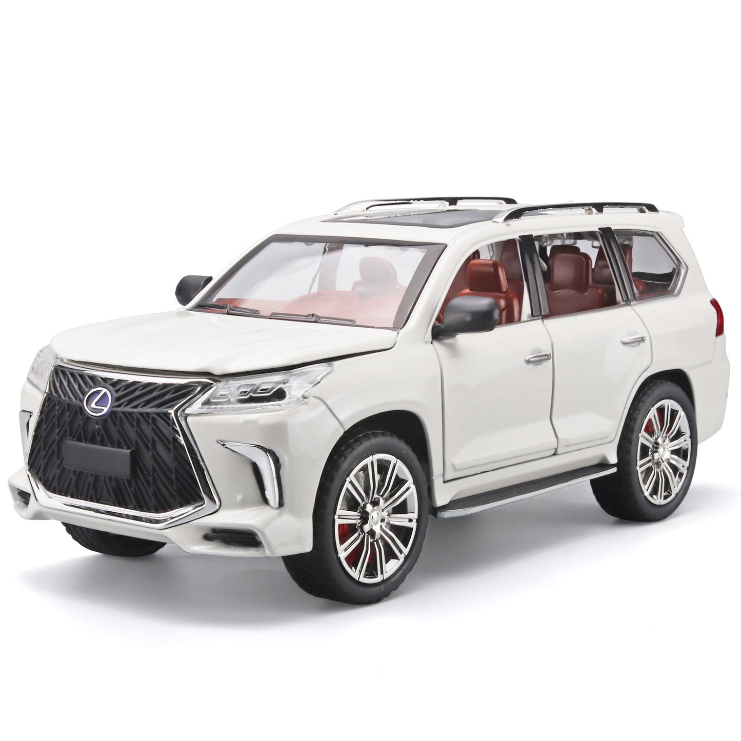 LEXUS LX570 1:24 Metal Diecast Car – Pull Back, Lights & engine Sounds, All Doors Open [White]