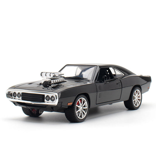 Dodge Charger 1970 Black 1:24 Metal Diecast Car – Pull Back, Lights & Sounds, All Doors Open [Black]