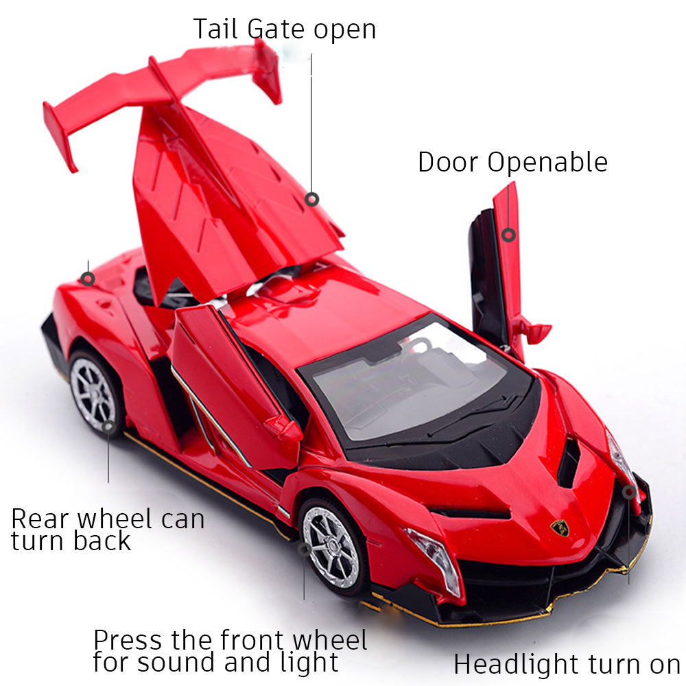 Lamborghini veneno 1:32 Metal Diecast Car – Pull Back, Lights & Sounds, All Doors Open [RED]