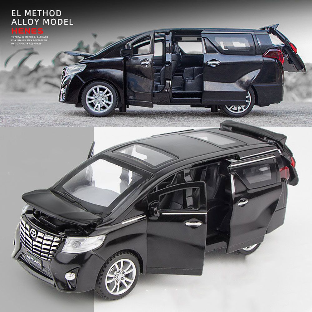 Toyota Alphard 1:32 Metal Diecast Car – Pull Back, Lights & Sounds, All Doors Open [Black]