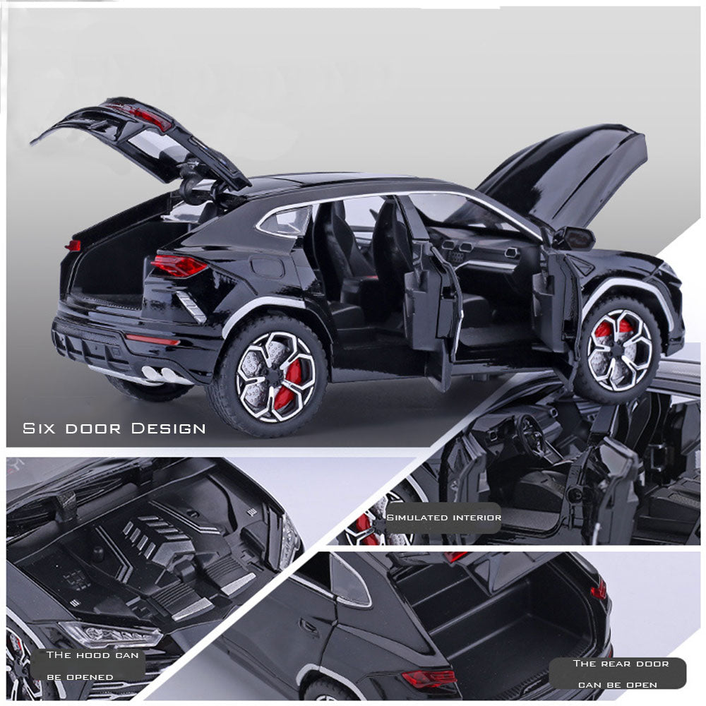 Lamborghini Urus 1:24 Metal Diecast Car – Pull Back, Lights & Engine Sounds, All Doors Open [Black]