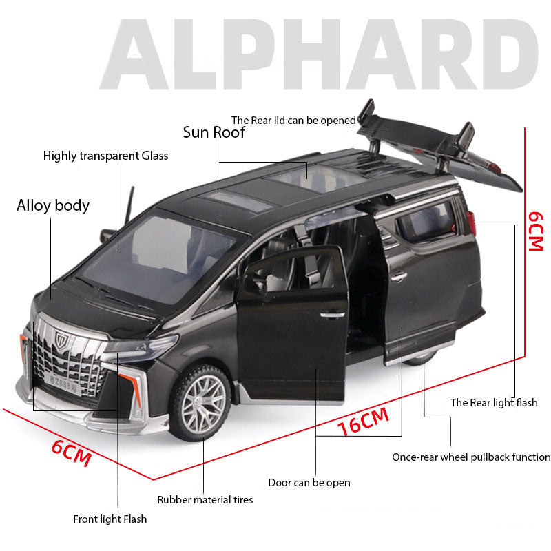 Toyota Alphard 1:32 Metal Diecast Car – Pull Back, Lights & Sounds, All Doors Open [Black]