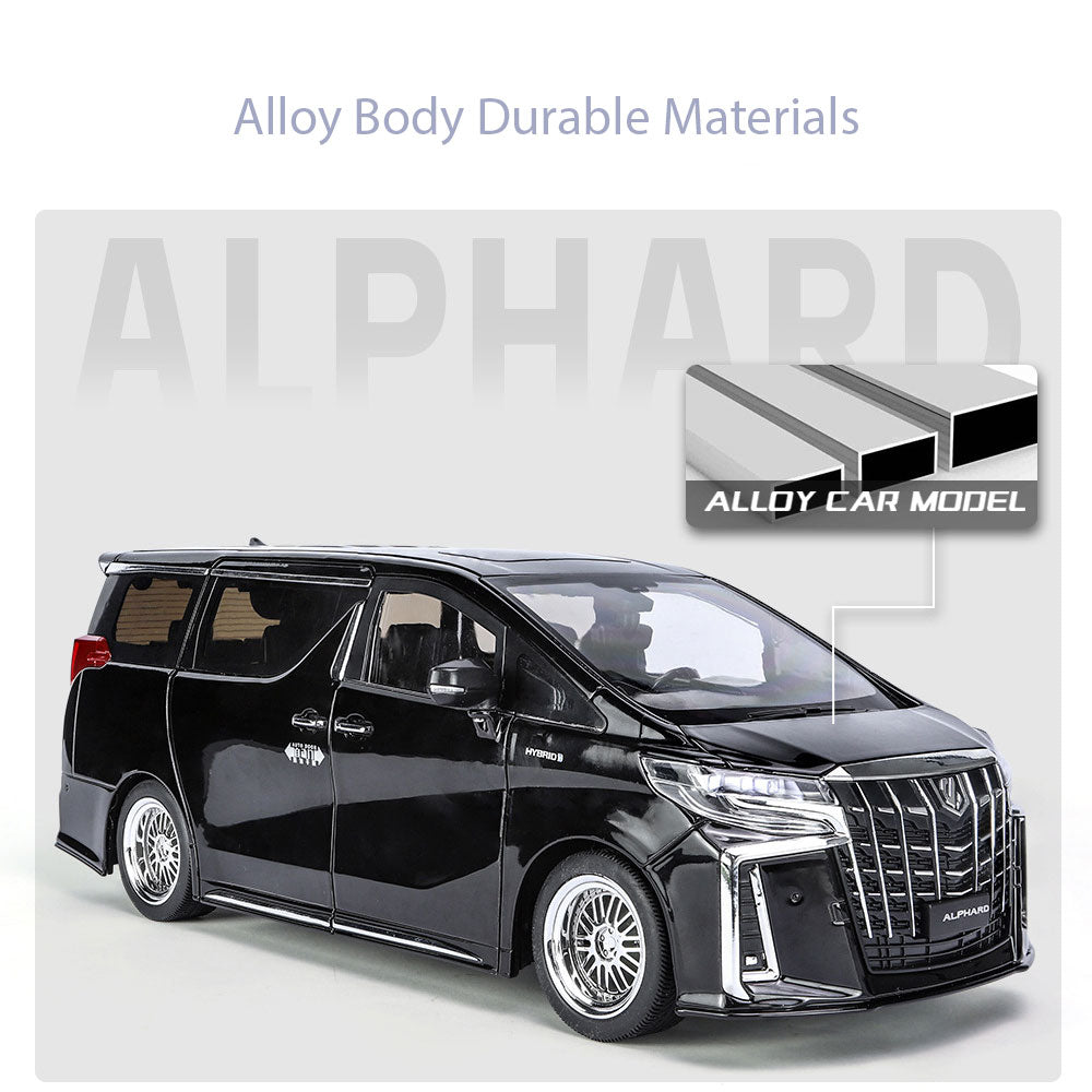 Toyota Alphard 1:32 Metal Diecast Car – Pull Back, Lights & Sounds, All Doors Open [Black]