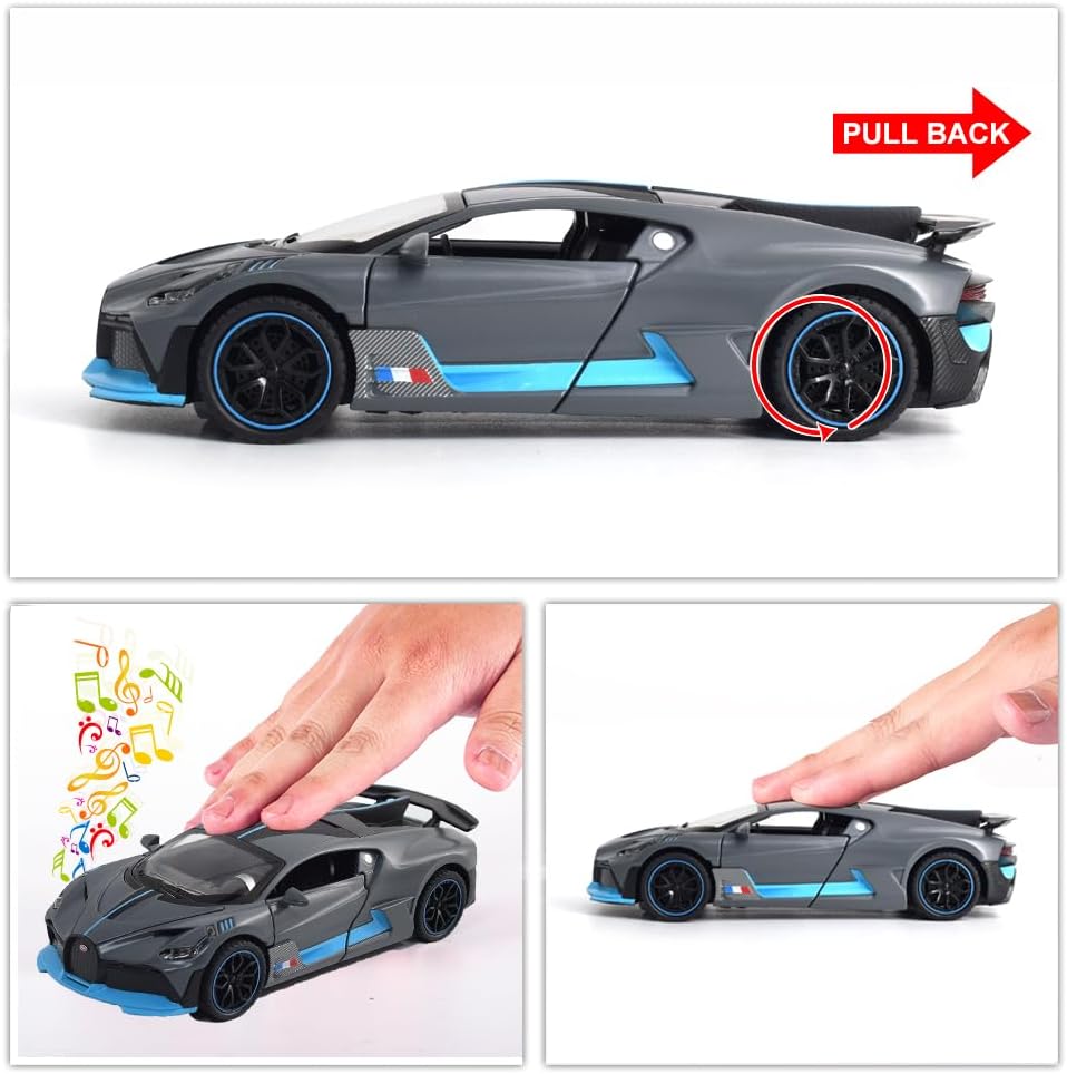 Buggati Divo 1:32 Metal Diecast Car – Pull Back, Lights & Sounds, All Doors Open [BLUE]