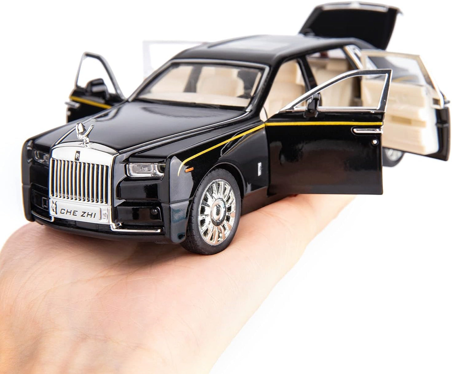 Rolls-Royce Phantom 1:32 Metal Diecast Car – Pull Back, Lights & Sounds, All Doors Open [Black ]