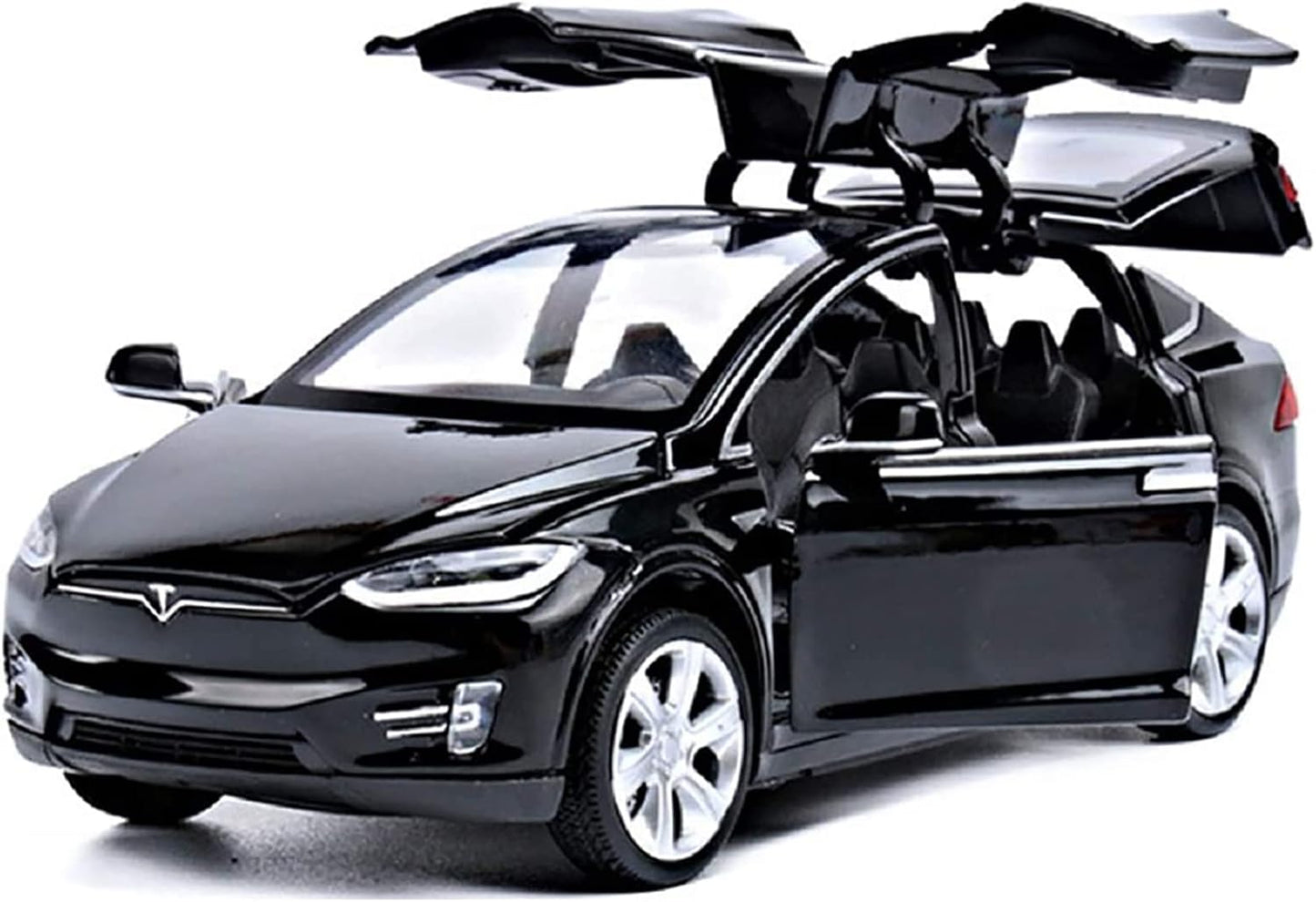 Tesla Model X 1:32 Metal Diecast Car – Pull Back, Lights & Sounds, All Doors Open [Black]