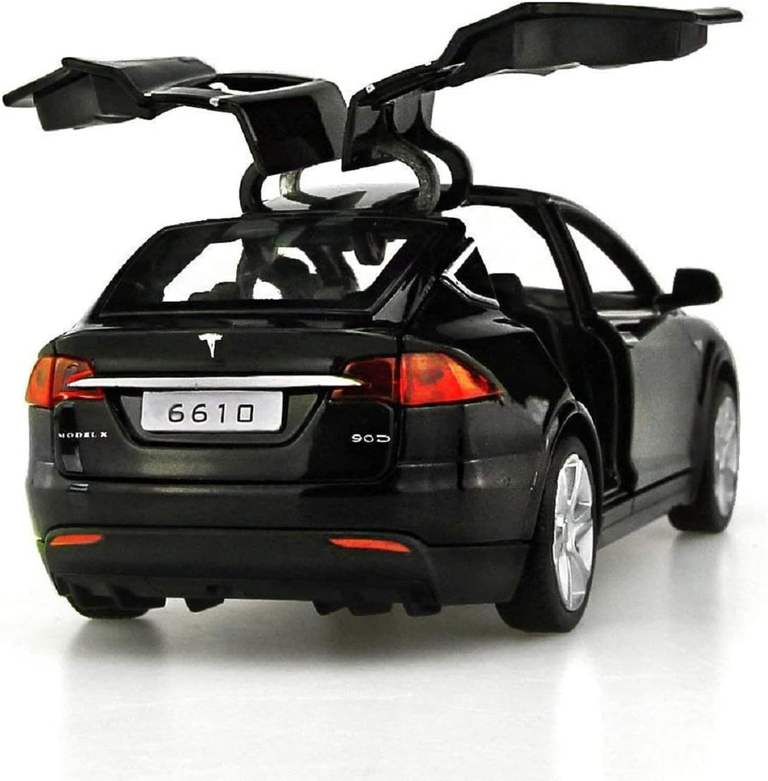 Tesla Model X 1:32 Metal Diecast Car – Pull Back, Lights & Sounds, All Doors Open [Black]