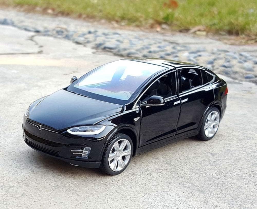 Tesla Model X 1:32 Metal Diecast Car – Pull Back, Lights & Sounds, All Doors Open [Black]