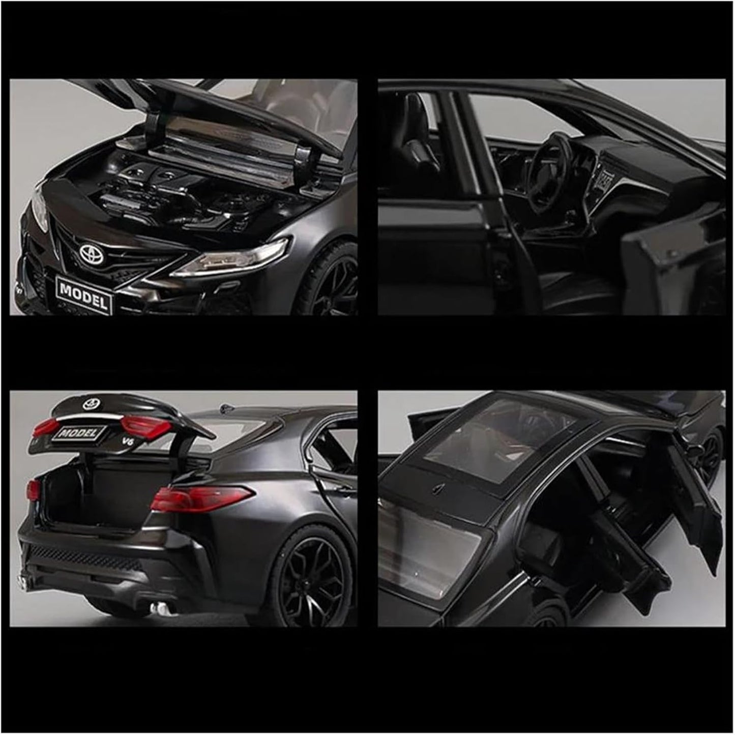 Toyota Camry 1:24 Metal Diecast Car – Pull Back, Lights & engine Sounds, All Doors Open [Black]