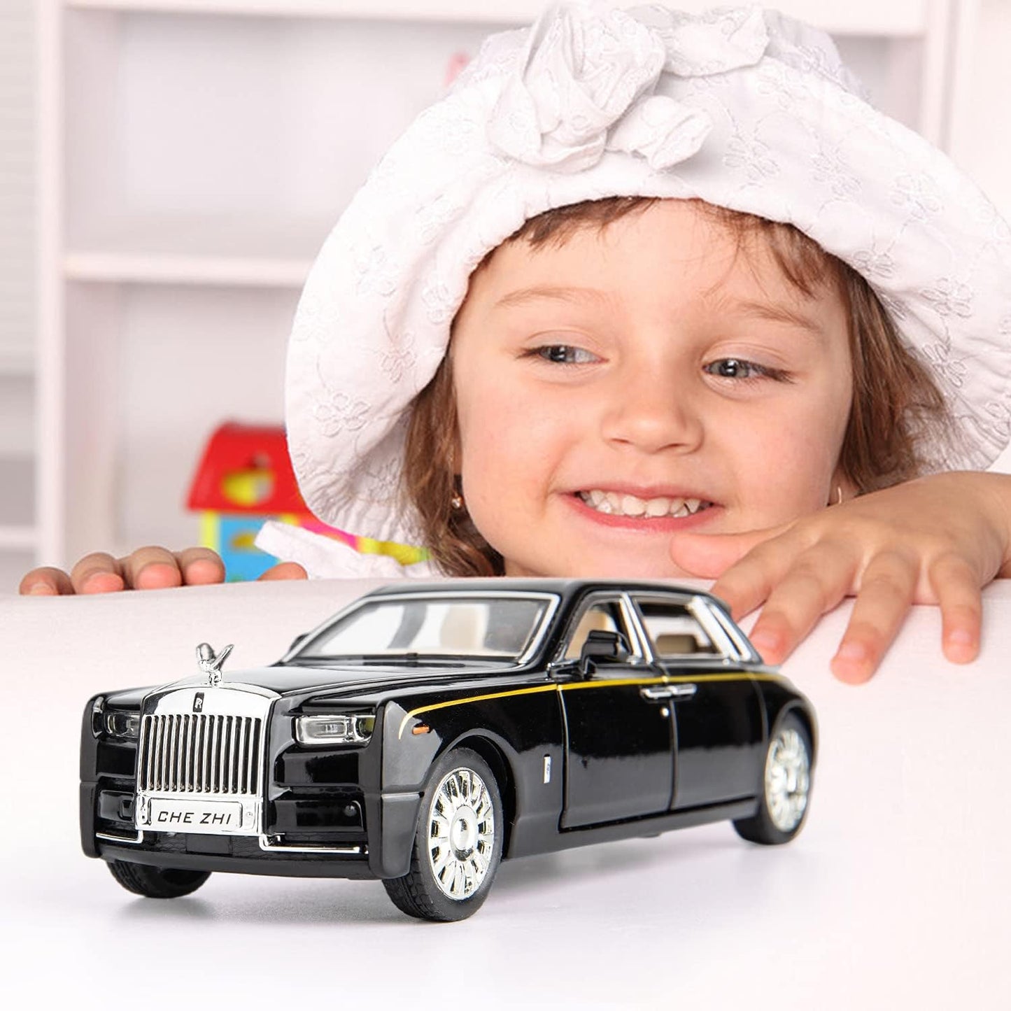 Rolls-Royce Phantom 1:32 Metal Diecast Car – Pull Back, Lights & Sounds, All Doors Open [Black ]