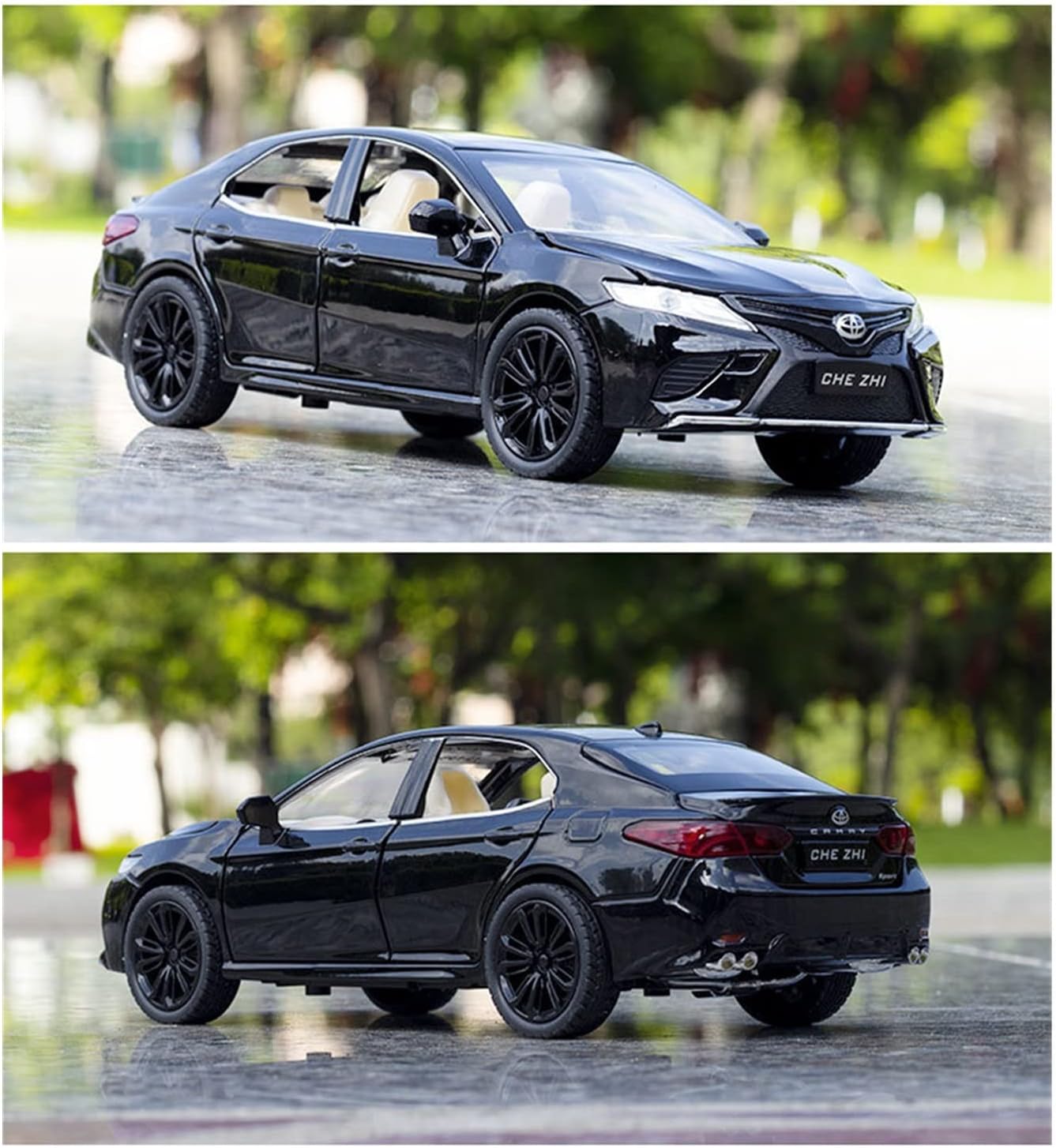 Toyota Camry 1:24 Metal Diecast Car – Pull Back, Lights & engine Sounds, All Doors Open [Black]