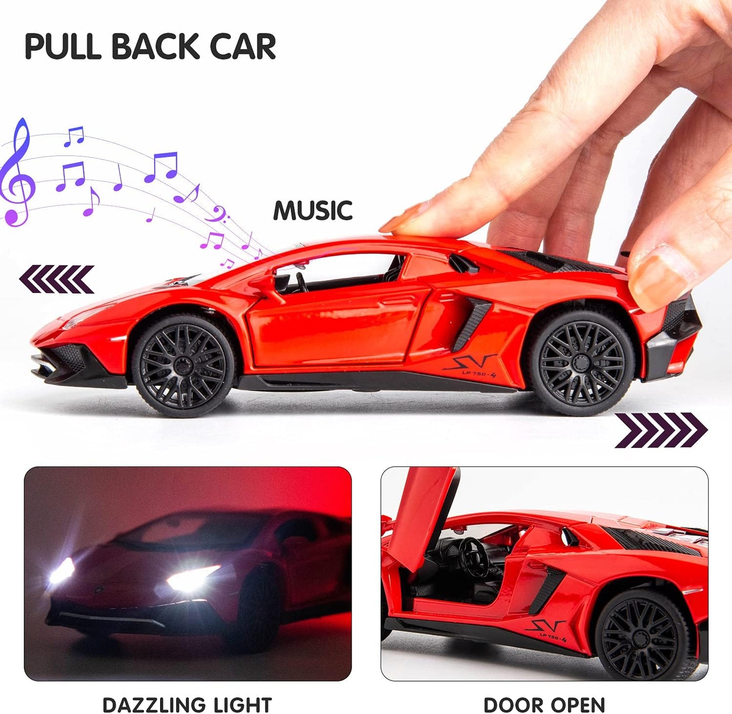 Lamborghini veneno 1:32 Metal Diecast Car – Pull Back, Lights & Sounds, All Doors Open [RED]