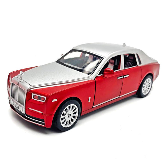 Rolls Royce Phantom 1:28 Metal Diecast Car – Pull Back, Lights & engine Sounds, All Doors Open [Red-Silver]