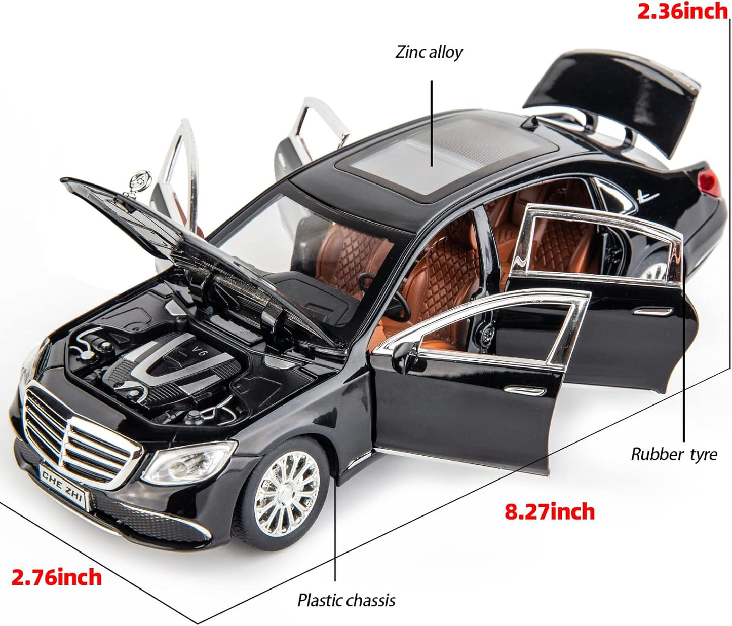 Mercedes Benz E300 1:24 Metal Diecast Car – Pull Back, Lights & engine Sounds, All Doors Open [Black]