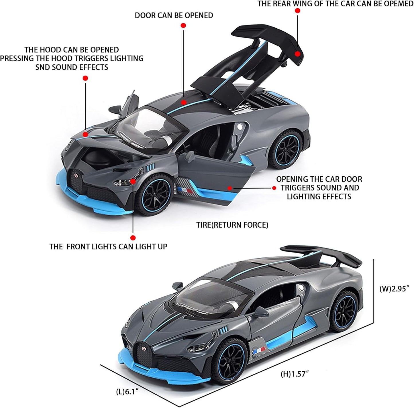 Buggati Divo 1:32 Metal Diecast Car – Pull Back, Lights & Sounds, All Doors Open [BLUE]