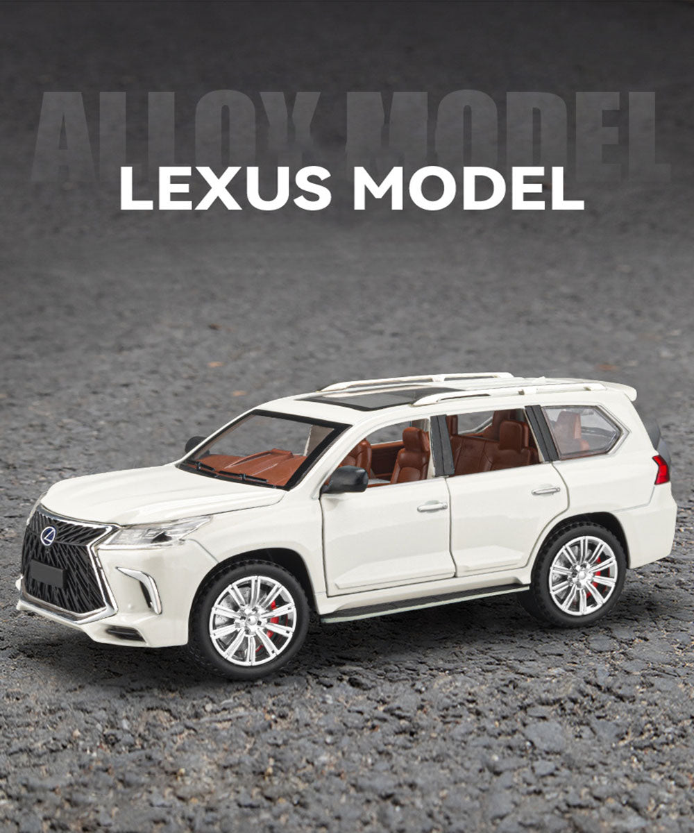 LEXUS LX570 1:24 Metal Diecast Car – Pull Back, Lights & engine Sounds, All Doors Open [White]