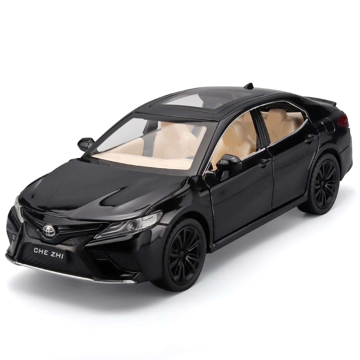 Toyota Camry 1:24 Metal Diecast Car – Pull Back, Lights & engine Sounds, All Doors Open [Black]