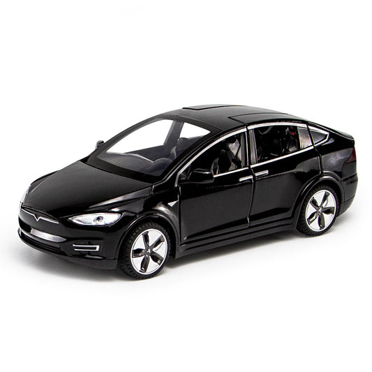 Tesla Model X 1:32 Metal Diecast Car – Pull Back, Lights & Sounds, All Doors Open [Black]