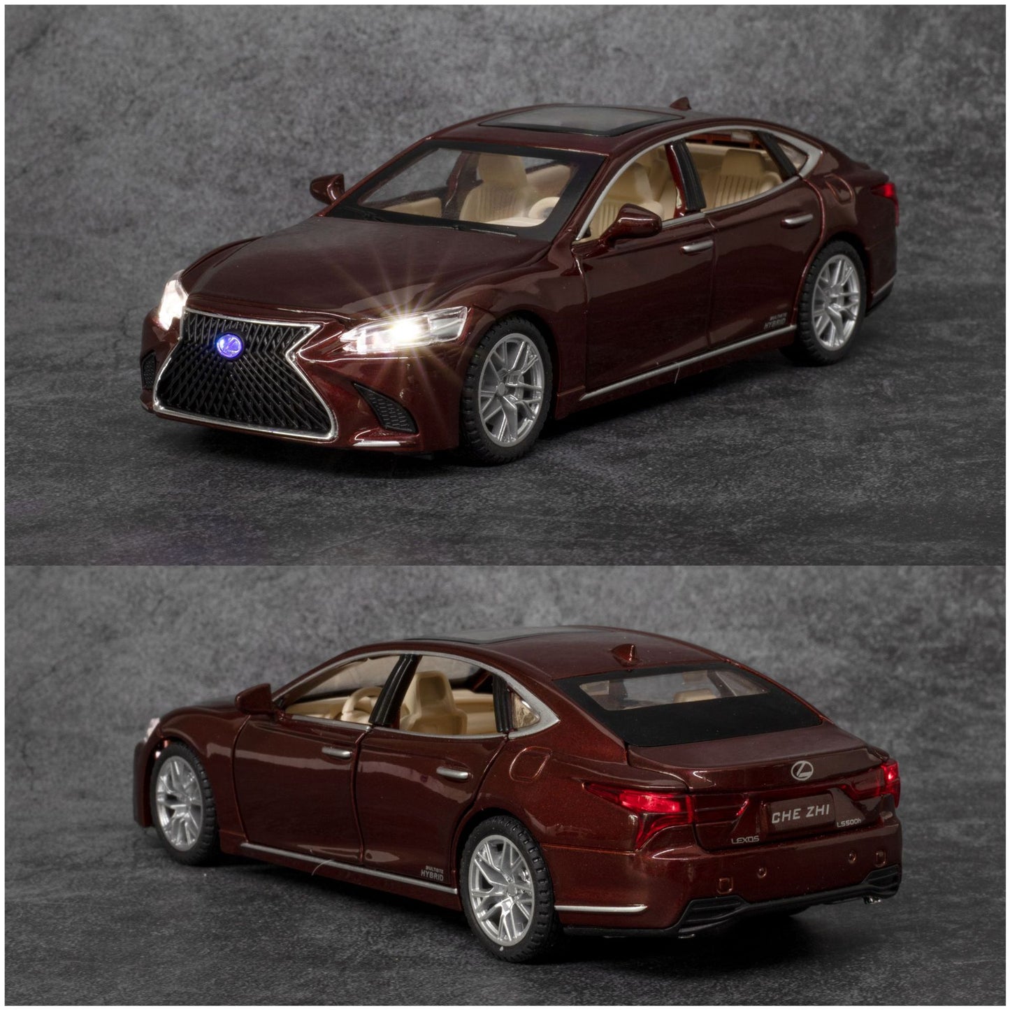 Lexus LS500H 1:32 Metal Diecast Car – Pull Back, Lights & engine Sounds, All Doors Open [BROWN]