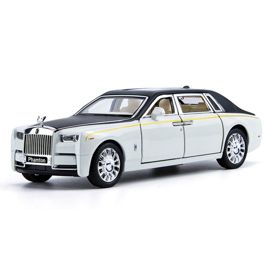 Rolls-Royce Phantom 1:32 Metal Diecast Car – Pull Back, Lights & engine Sounds, All Doors Open [White-Black]