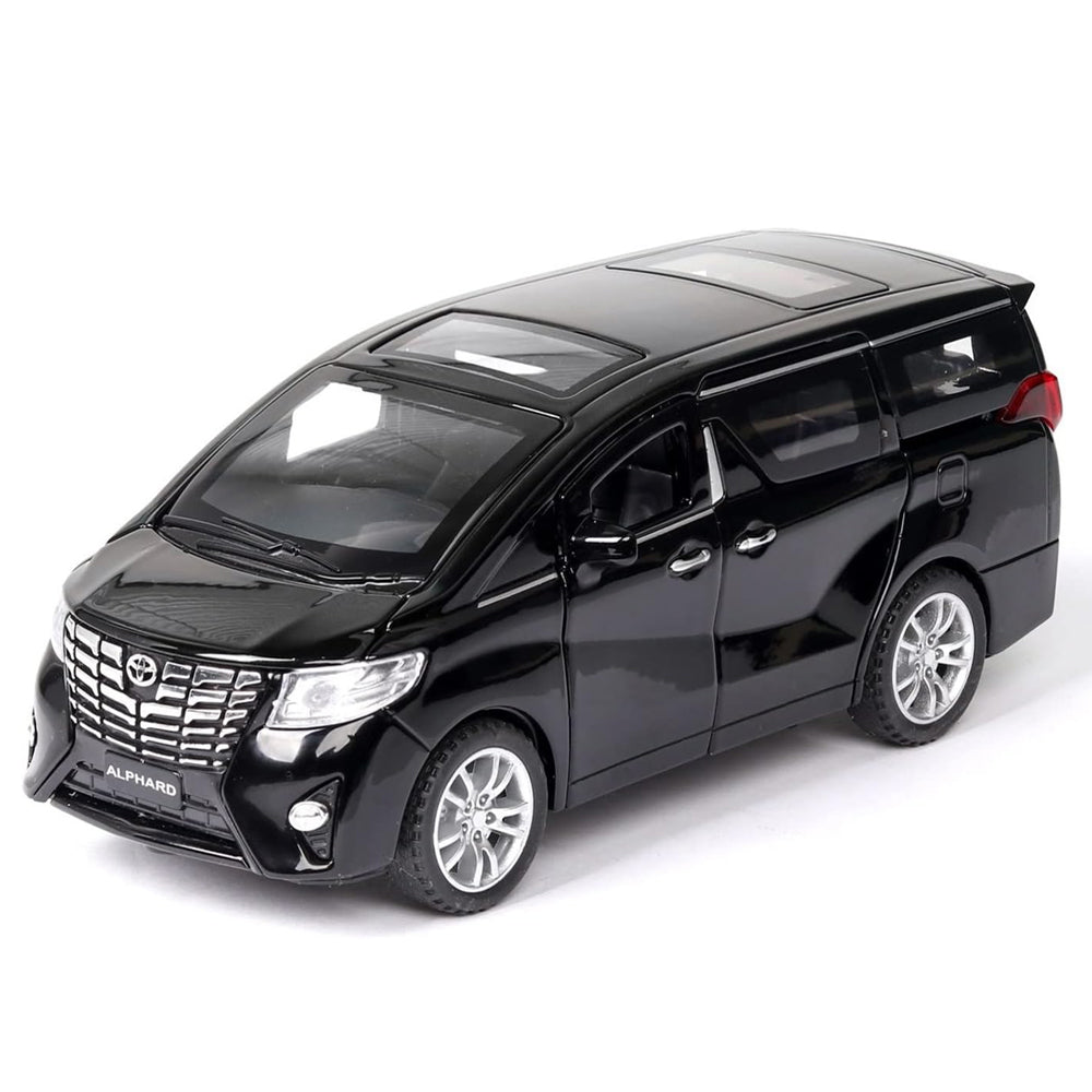 Toyota Alphard 1:32 Metal Diecast Car – Pull Back, Lights & Sounds, All Doors Open [Black]